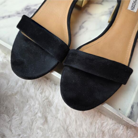 STEVE MADDEN Irenee Black Gold Mirror Suede Leather Block Heel Holiday Size 10 - Picture 5 of 12